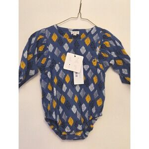 Lali Mila Romper Blue Diamond Ikat Pattern Long Sleeve Bubble Romper 12-18M NWT